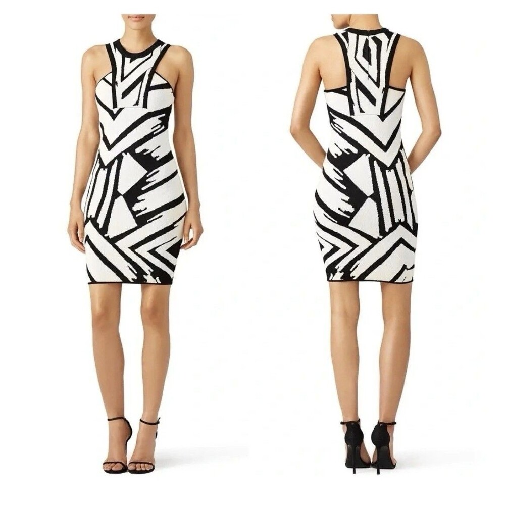 Ronny Kobo Jordi Black Printed Jacquard Stretch Sheath Dress Women’s Large